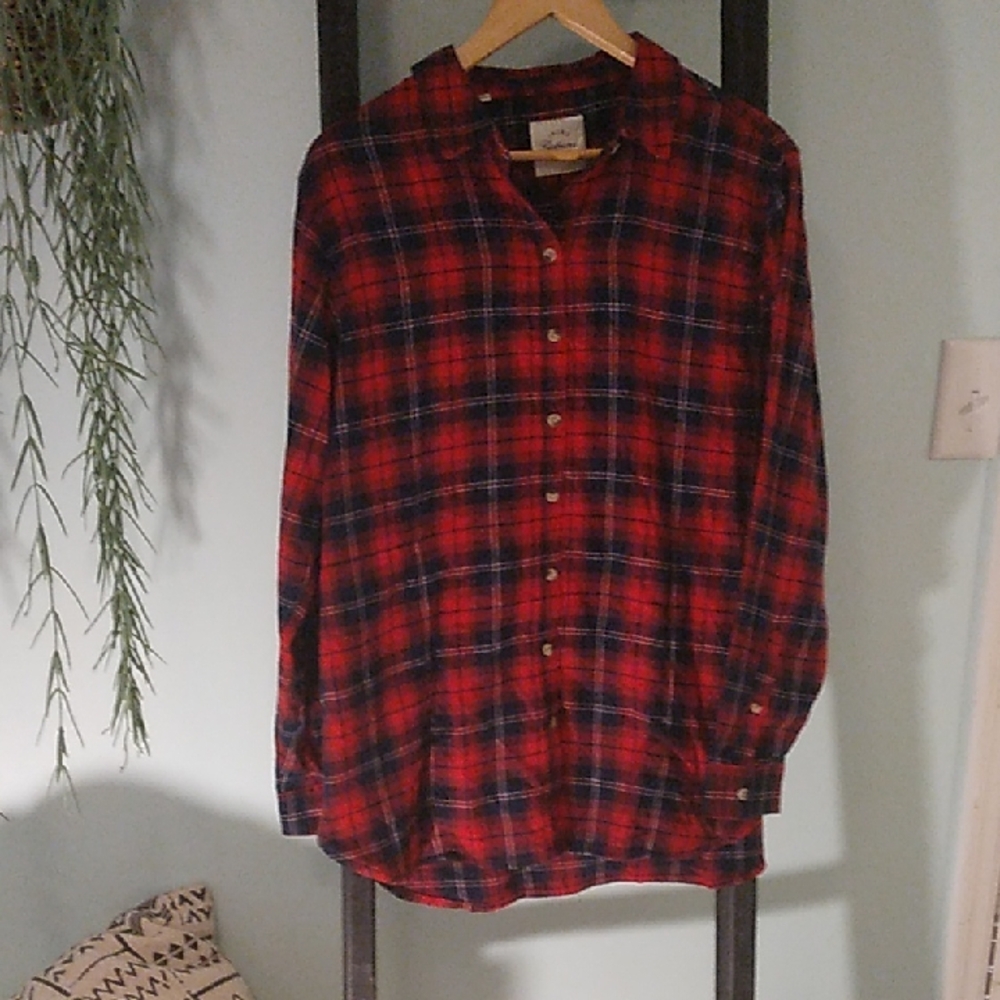JACHS Girlfriend Flannel Plaid Button-Down Shirt